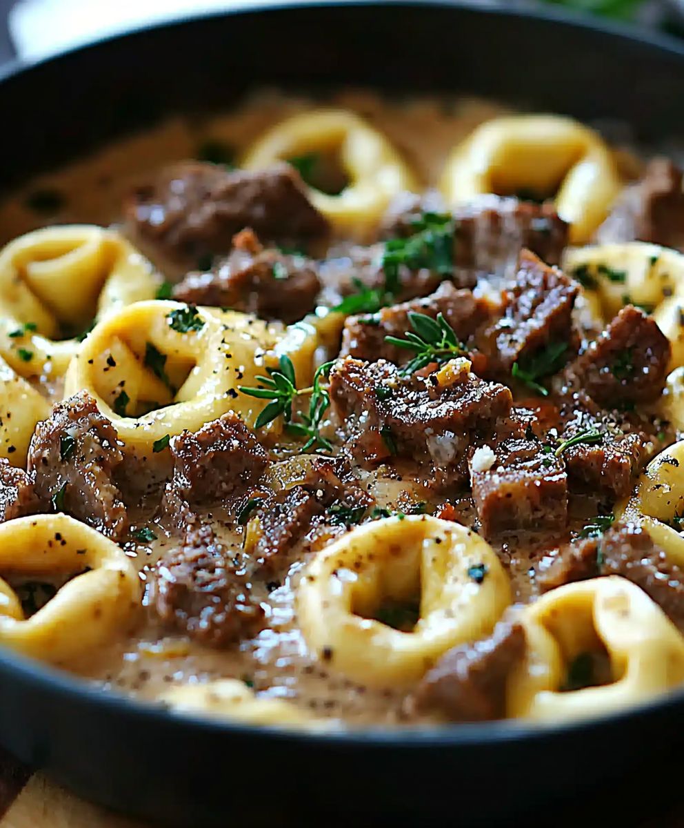 Cheesesteak Tortellini Provolone Sauce