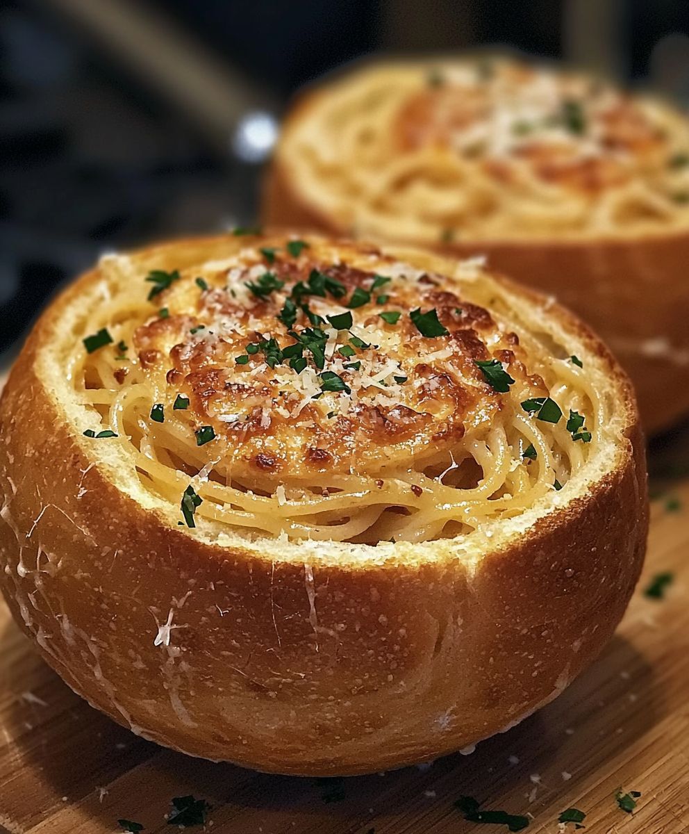 Spaghetti Garlic Bread Bowls