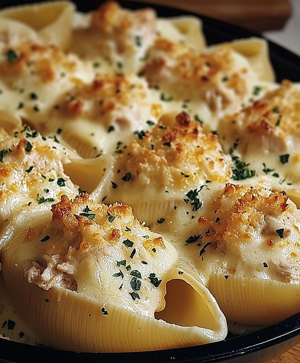 Garlic Butter Chicken Alfredo Shells