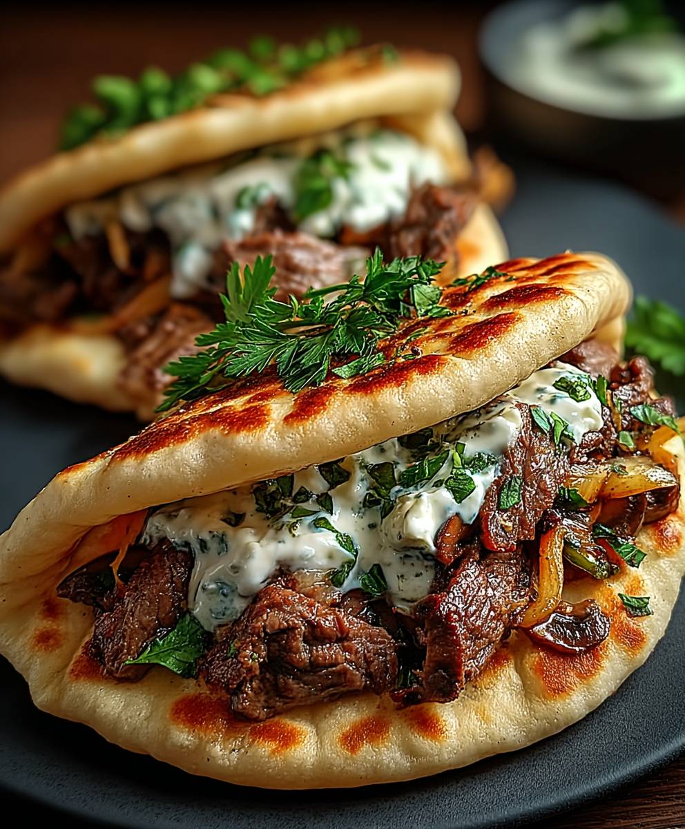 Beef Mushroom Pita Pockets