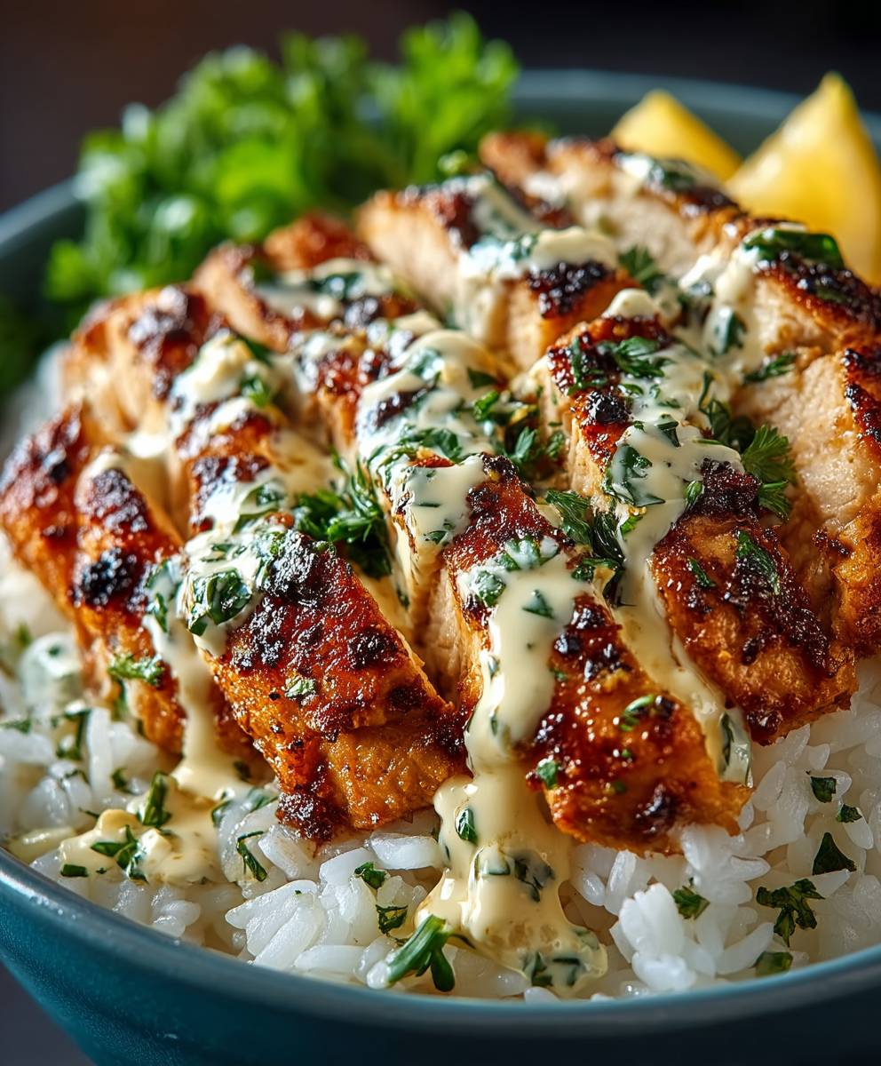 Chicken rice bowls garlic sauce