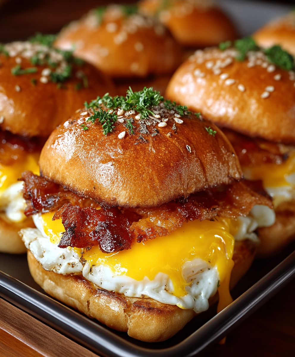 Breakfast sliders bacon egg cheese