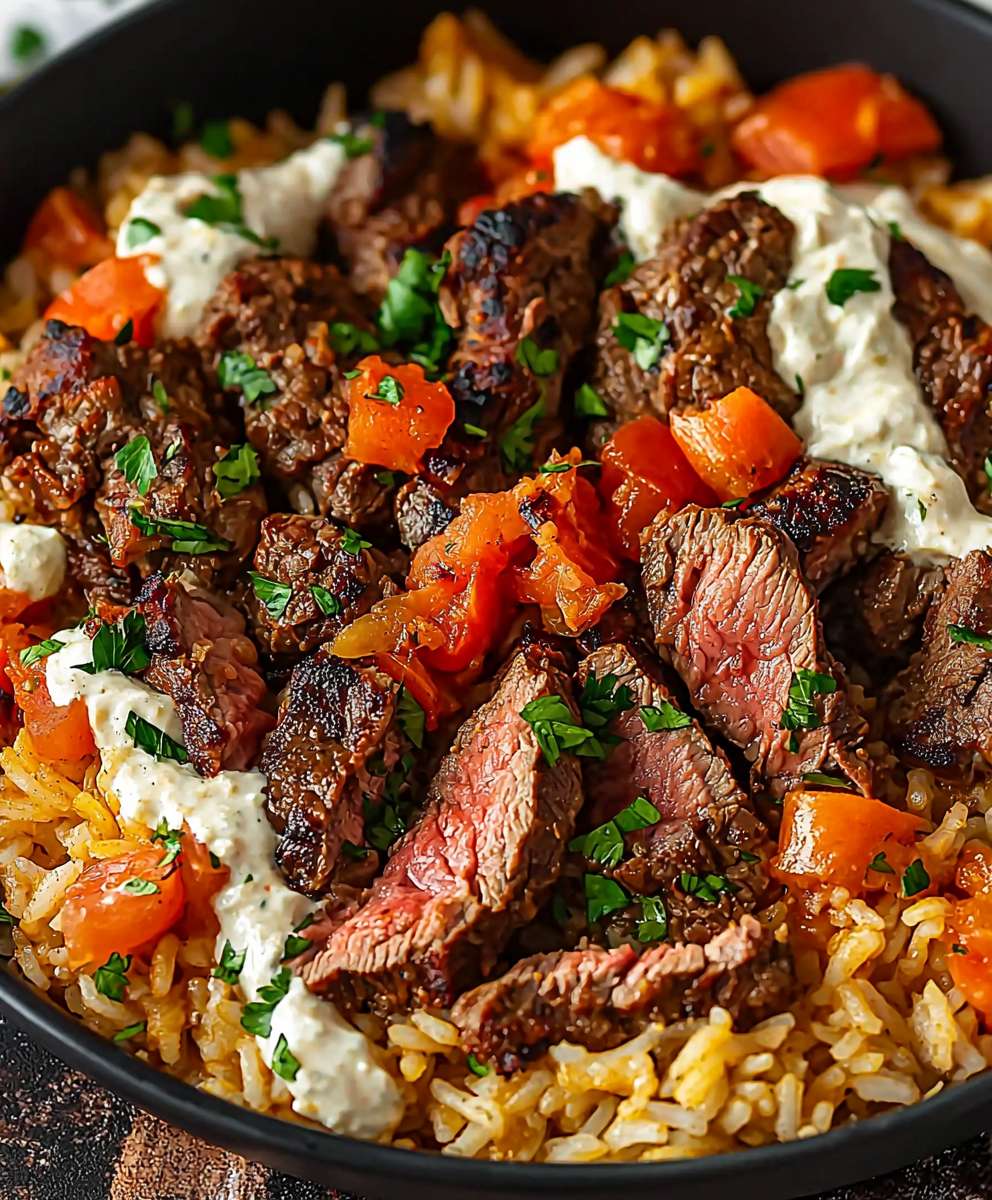 Creamy Queso Rice with Steak