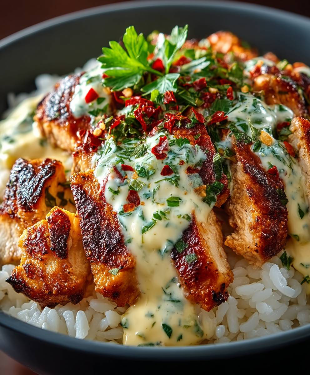 Chicken rice bowls garlic sauce
