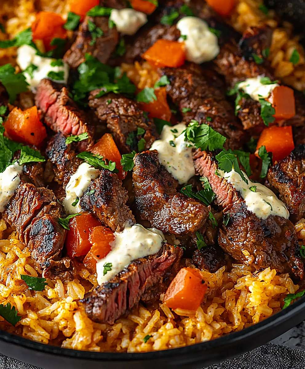 Creamy Queso Rice with Steak