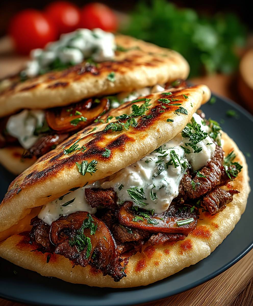 Beef Mushroom Pita Pockets