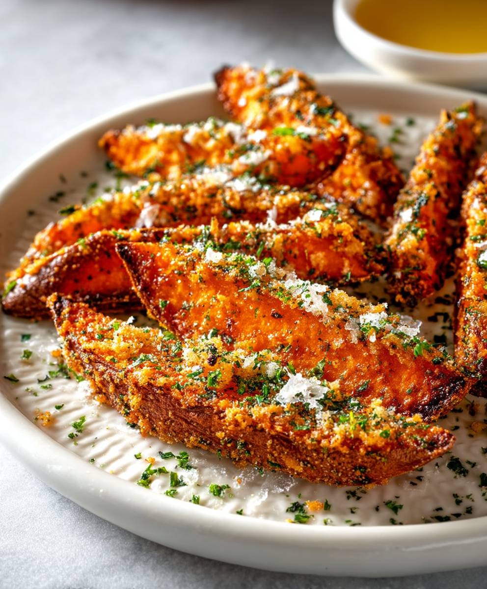 Garlic Parmesan Sweet Potato Wedges