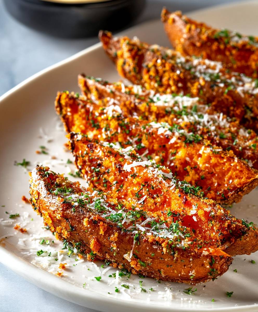 Garlic Parmesan Sweet Potato Wedges