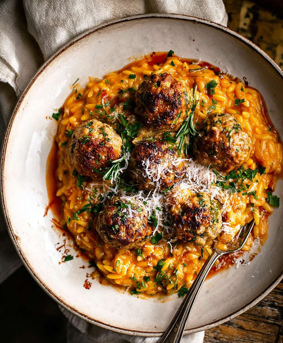 Rosemary Chicken Meatballs Orzo