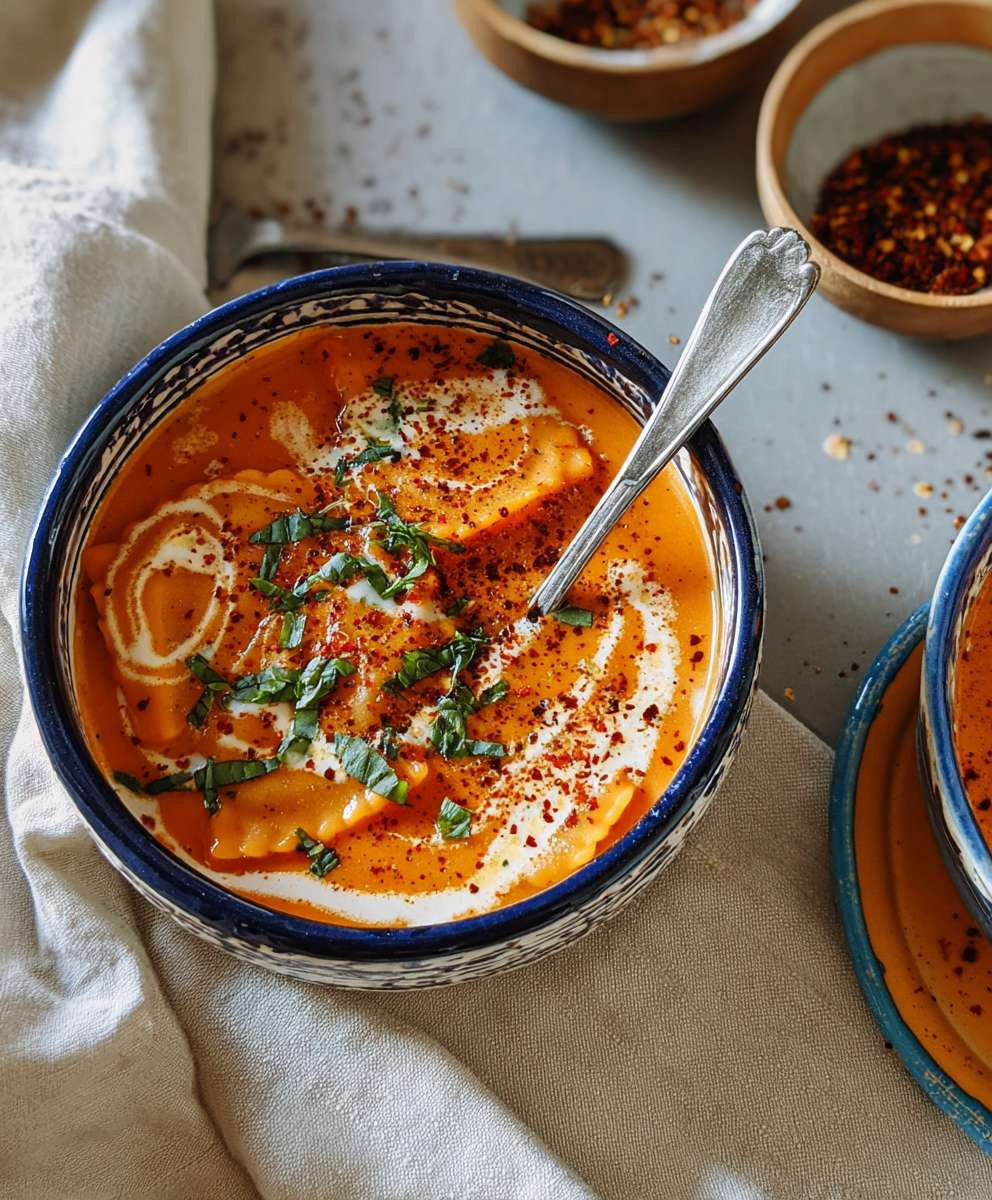Roasted Red Pepper Ravioli Soup