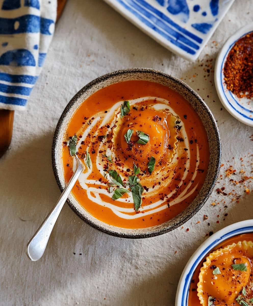 Roasted Red Pepper Ravioli Soup