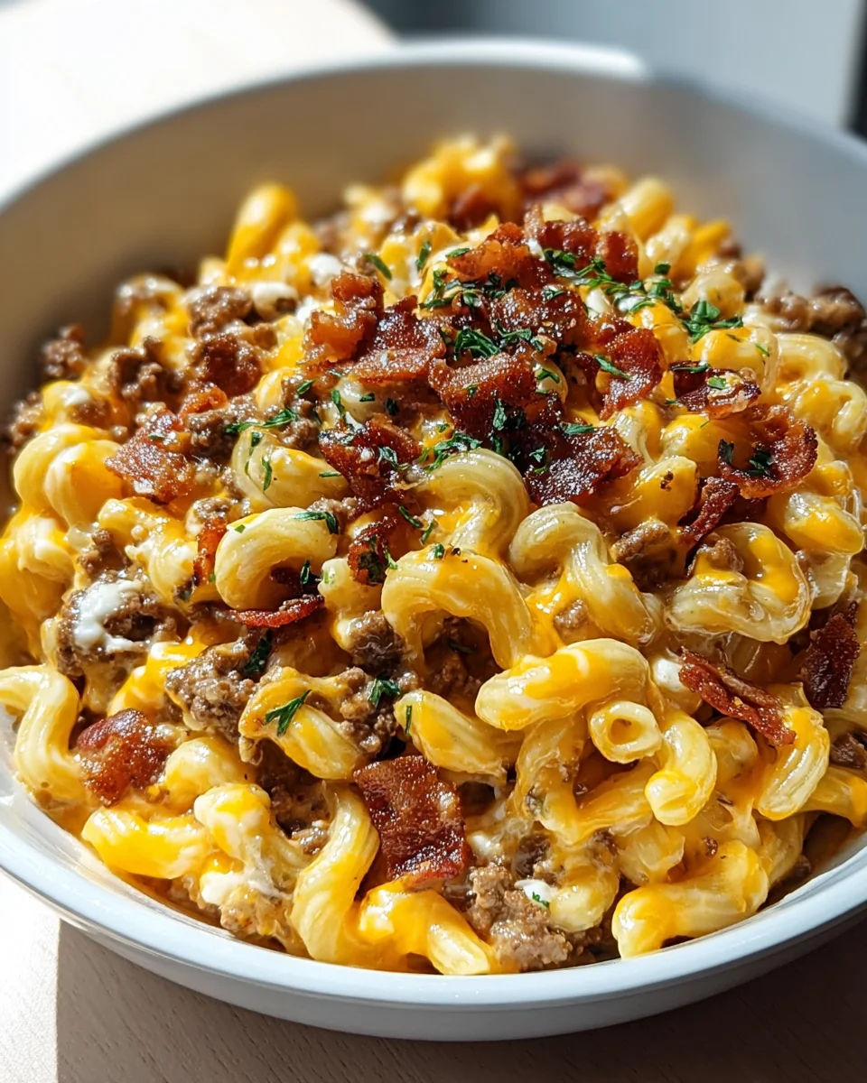 Ultimate Loaded Beef Bacon Cheeseburger Pasta Dish