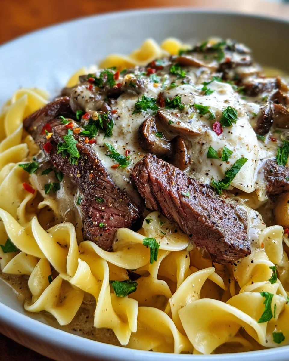 Peppercorn Steak Stroganoff & Egg Noodles: Creamy Dinner!
