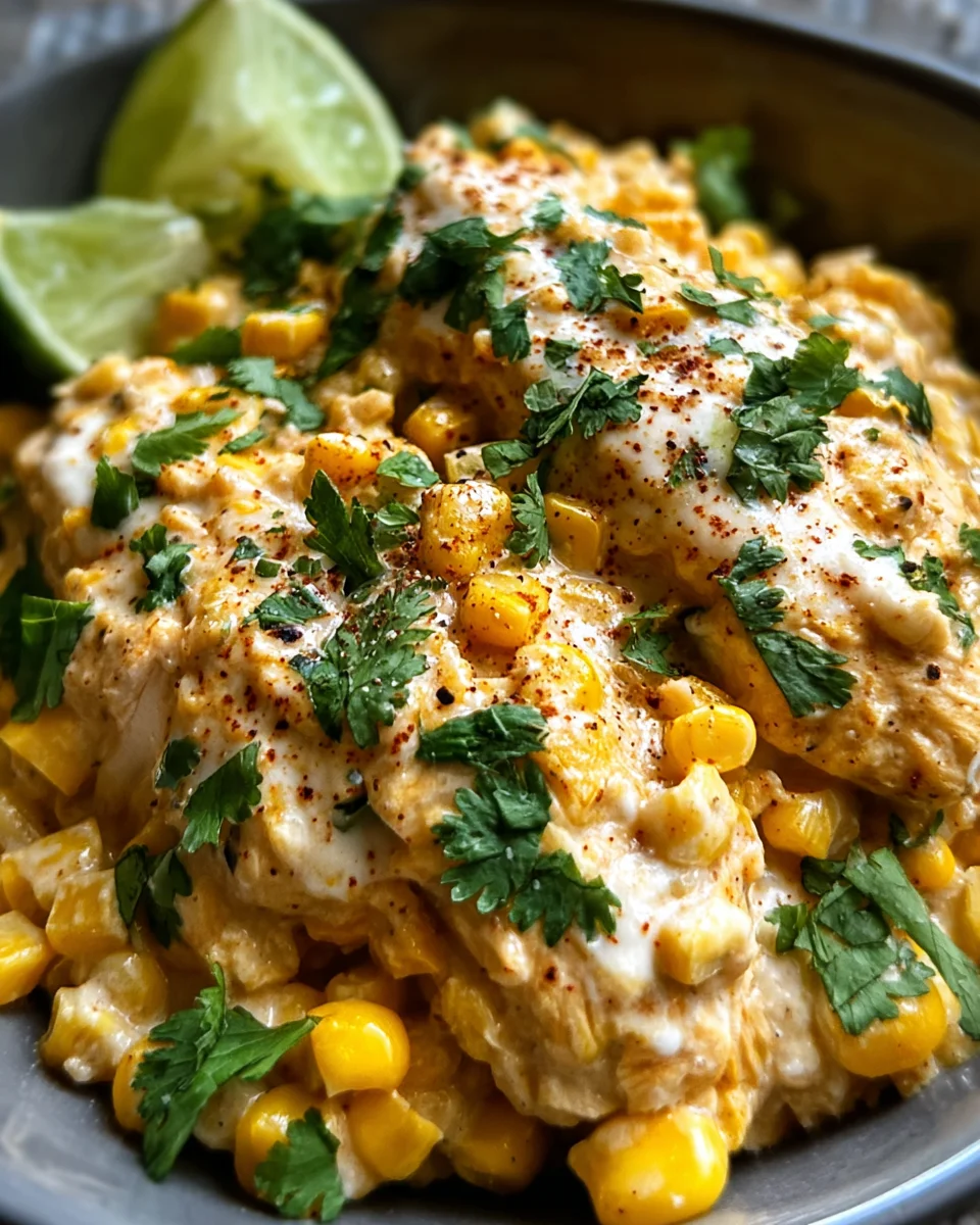 Slow Cooker Street Corn Chicken: Creamy, Zesty, Simple.