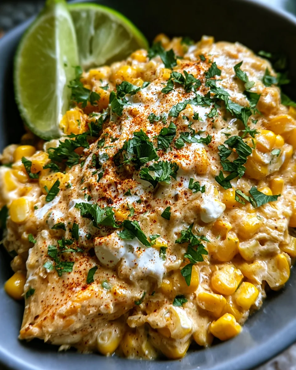 Slow Cooker Street Corn Chicken: Creamy, Zesty, Simple.