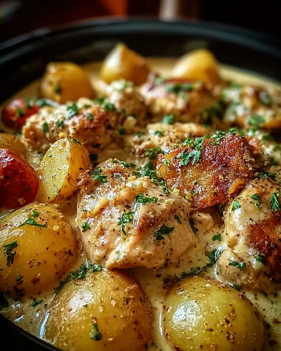 Easy Garlic Parmesan Crockpot Chicken & Potatoes Meal