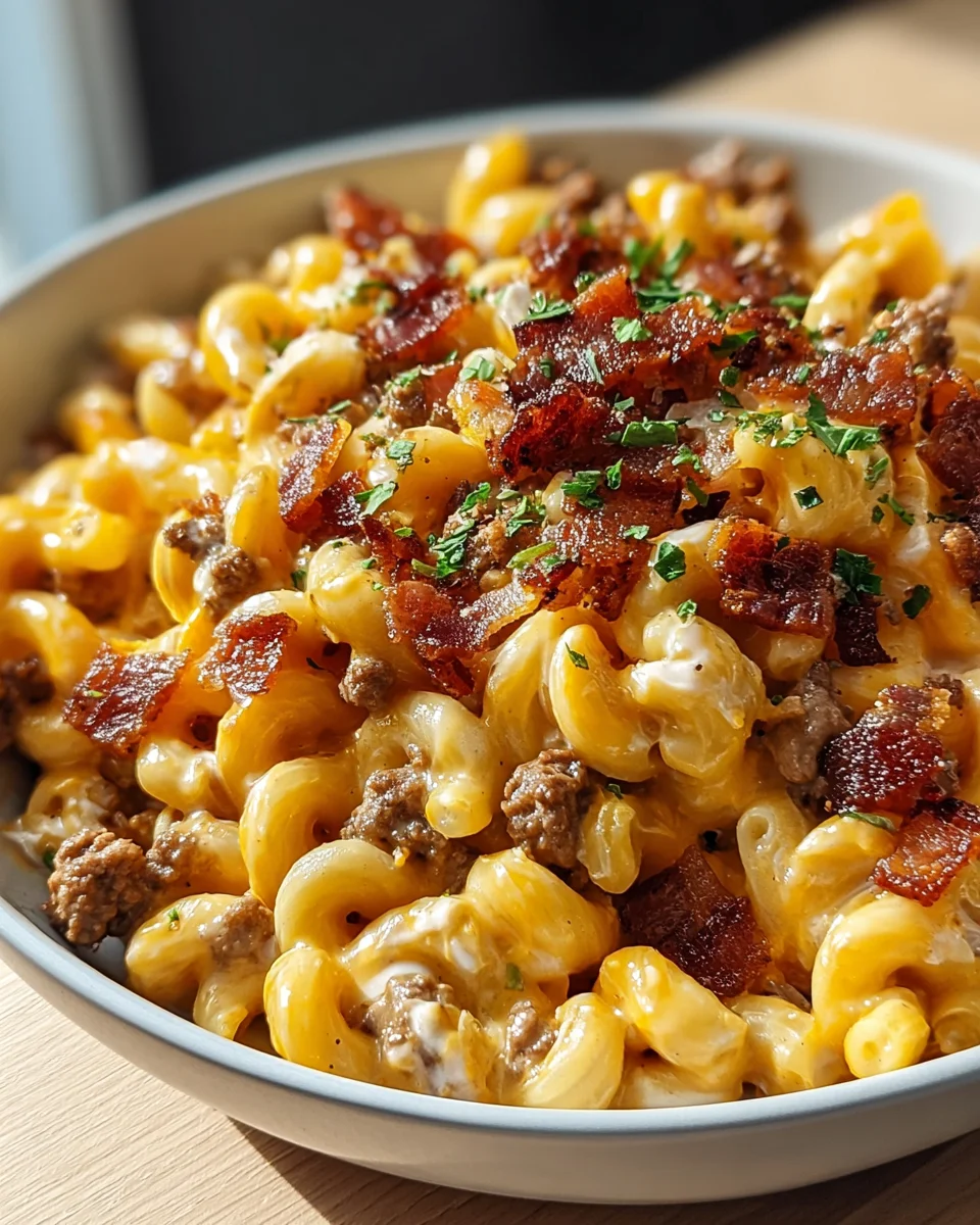 Ultimate Loaded Beef Bacon Cheeseburger Pasta Dish