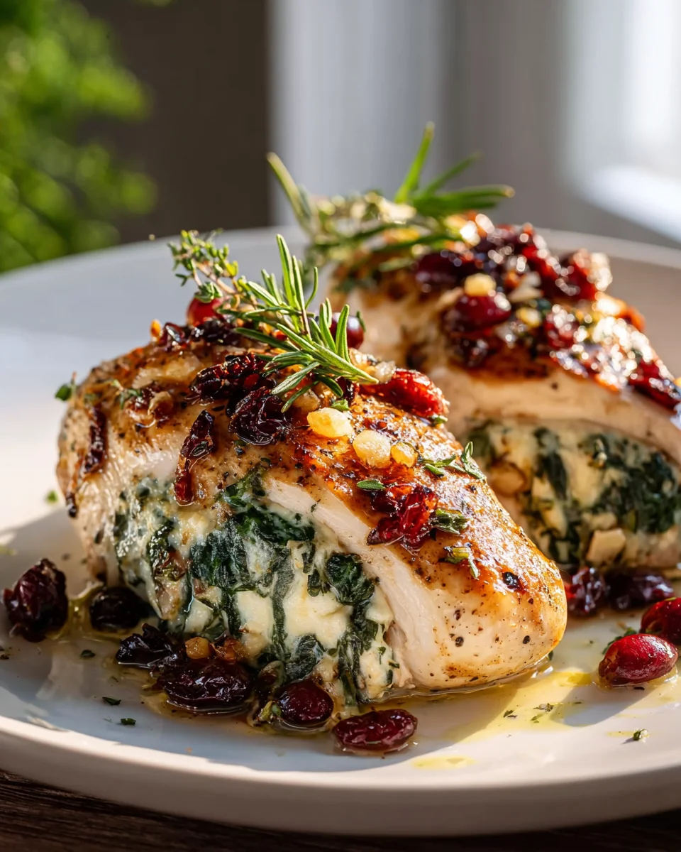 Flavorful Spinach Cranberry Stuffed Chicken Breasts Recipe