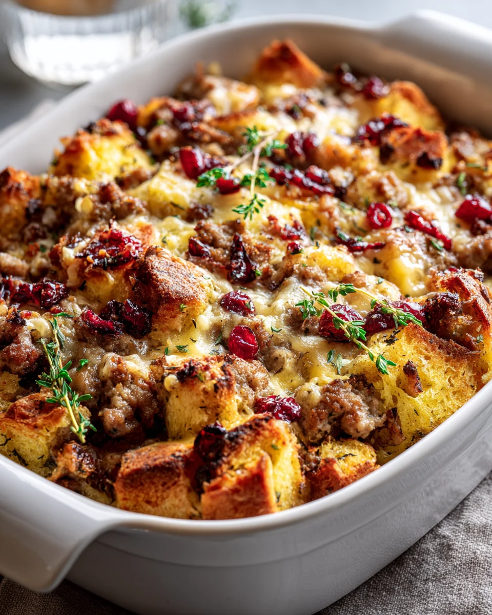 Cranberry Sausage Stuffing Breakfast Casserole Delight