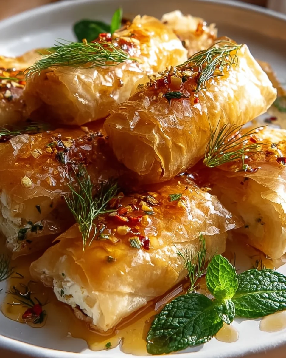 Crispy Oven Fried Feta Rolls with Sweet Chili Honey Drizzle