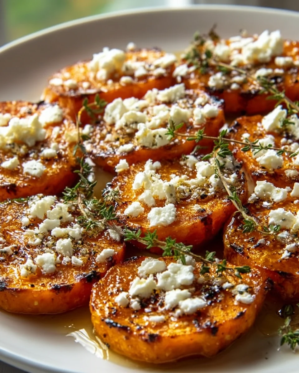 Delicious Roasted Sweet Potato Rounds with Honey Feta Recipe