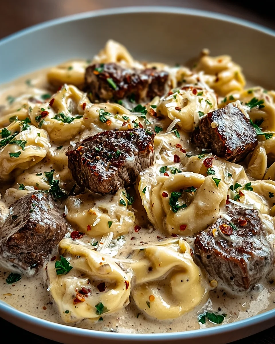 Cracked Garlic Steak Tortellini in Creamy Dream Sauce Recipe