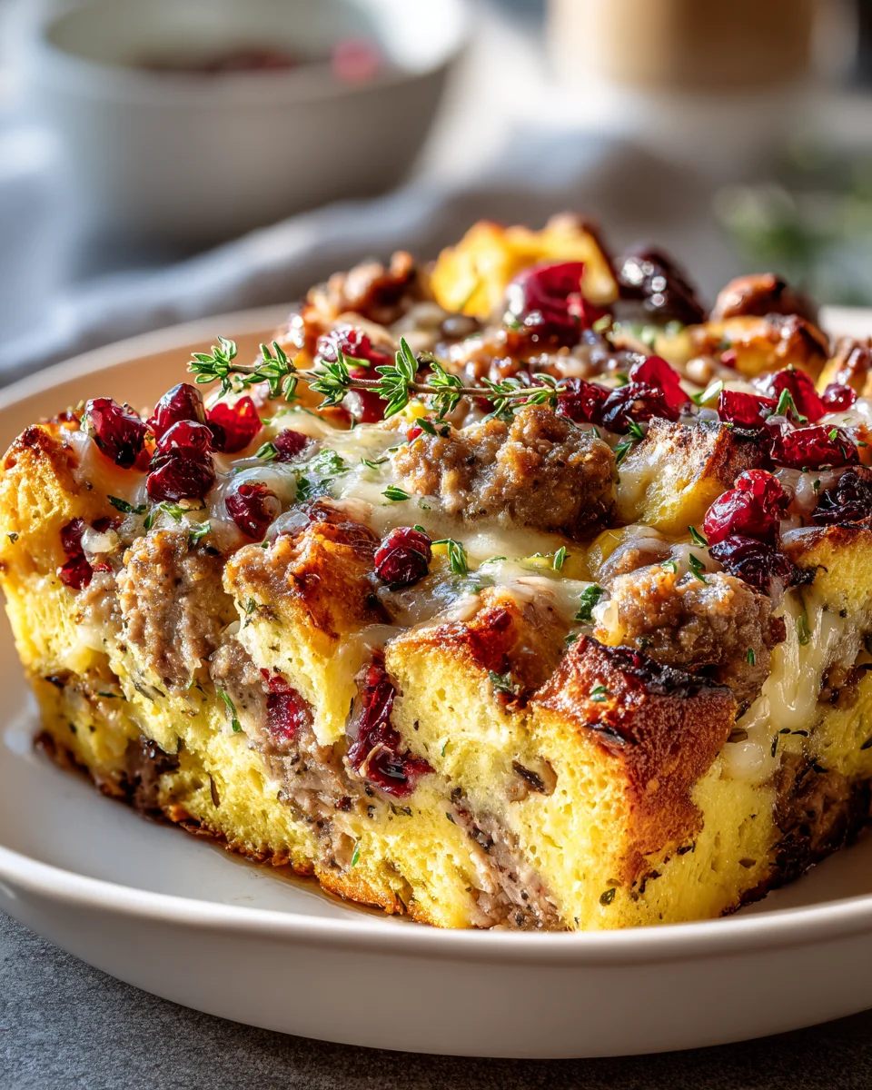 Delicious Cranberry Beef Sausage Stuffing Breakfast Casserole