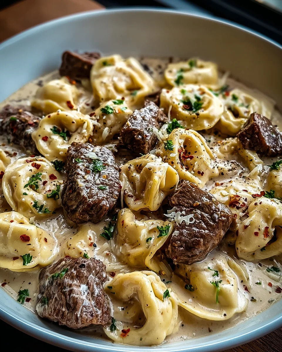 Cracked Garlic Steak Tortellini in Creamy Dream Sauce Recipe