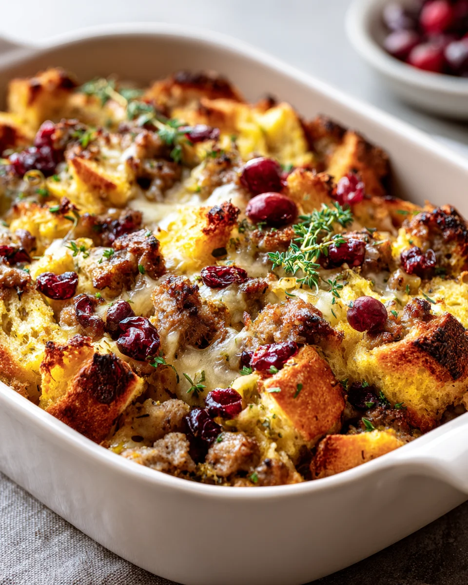Cranberry Sausage Stuffing Breakfast Casserole Delight