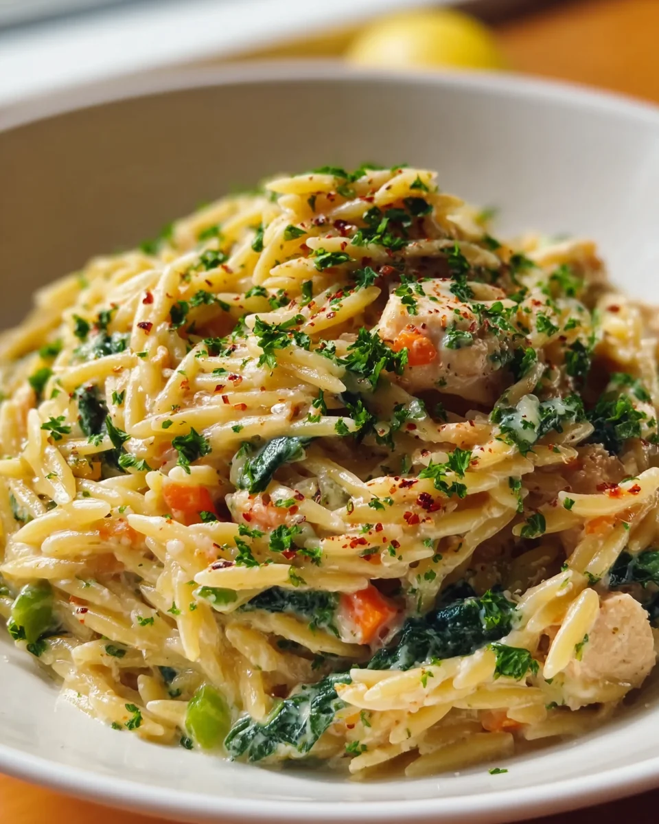 Delicious Creamy Chicken Pot Pie Orzo Recipe to Savor!