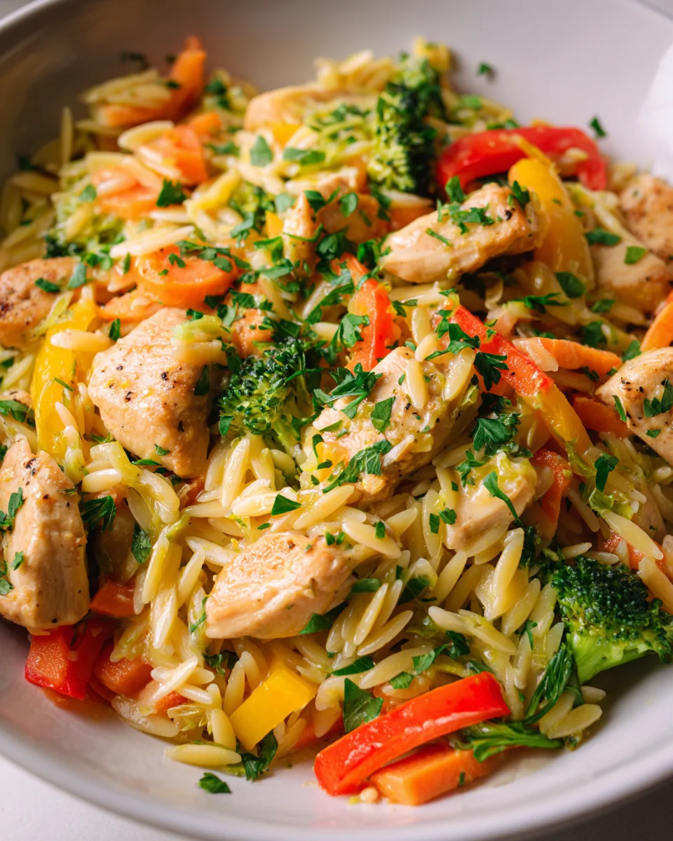 Lemon Chicken Veggie Orzo Stir Fry - Ultimate Flavor Burst!