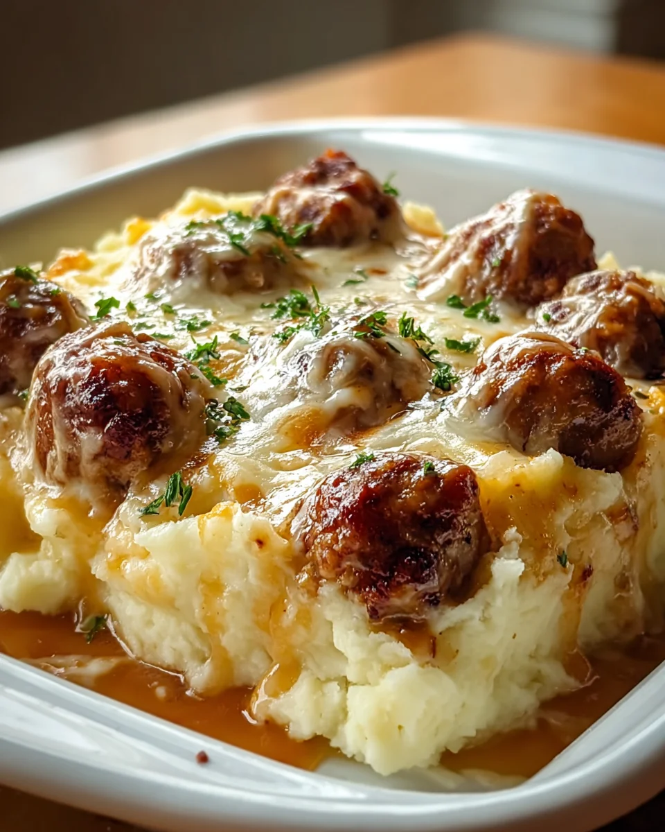 Family Favorite Beef Meatball Mashed Potato Bake Recipe