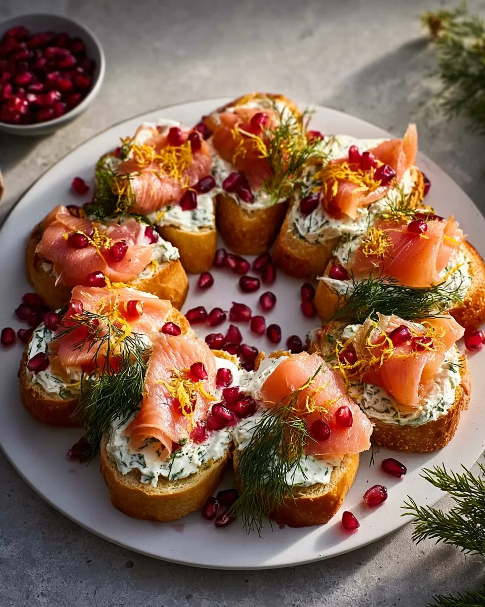 Smoked Salmon Bruschetta Wreath - Festive Holiday Appetizer