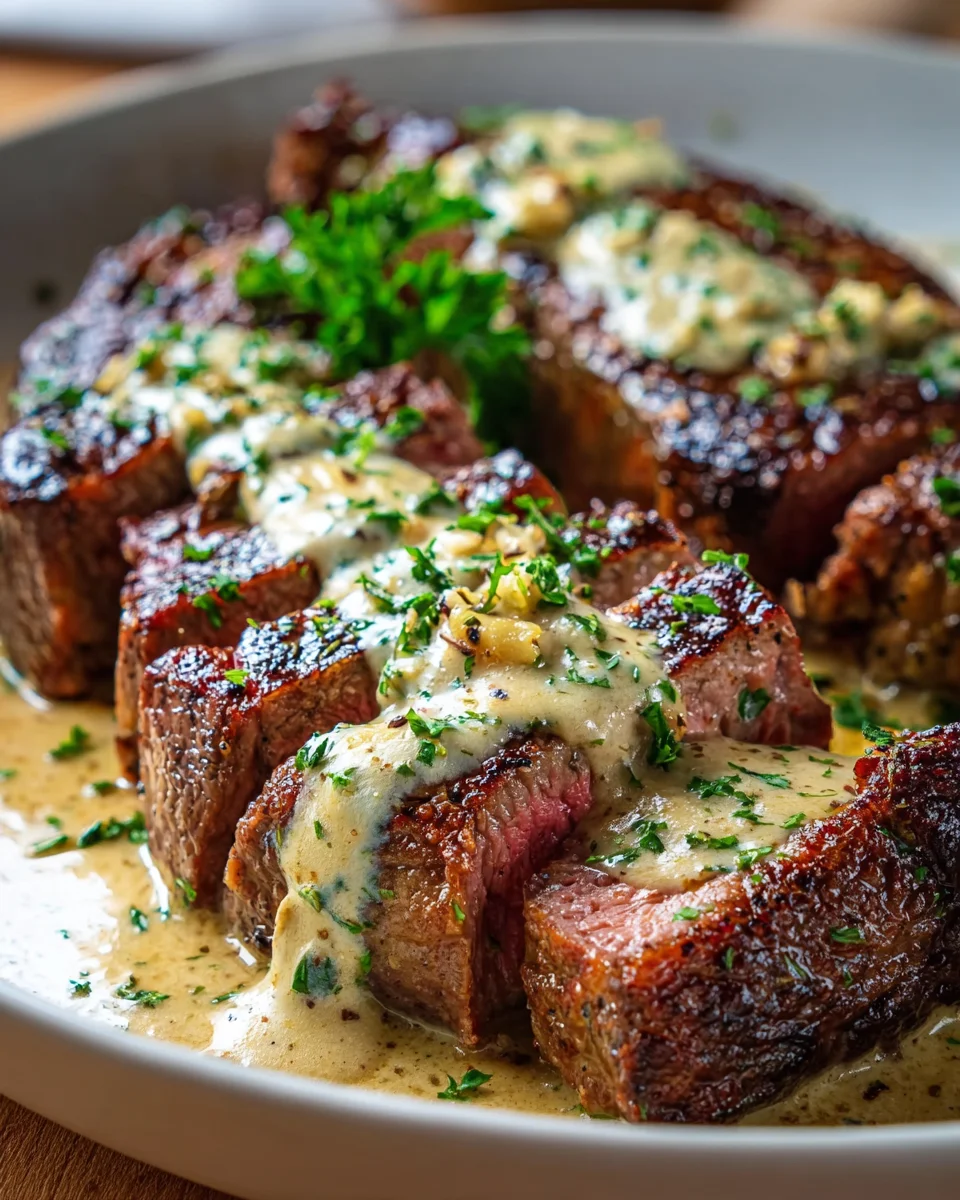 Amazing Garlic Butter Steak & Parmesan Cream Sauce