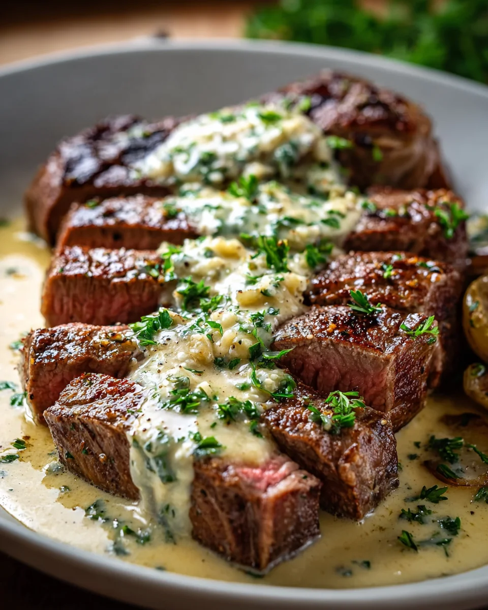 Amazing Garlic Butter Steak & Parmesan Cream Sauce