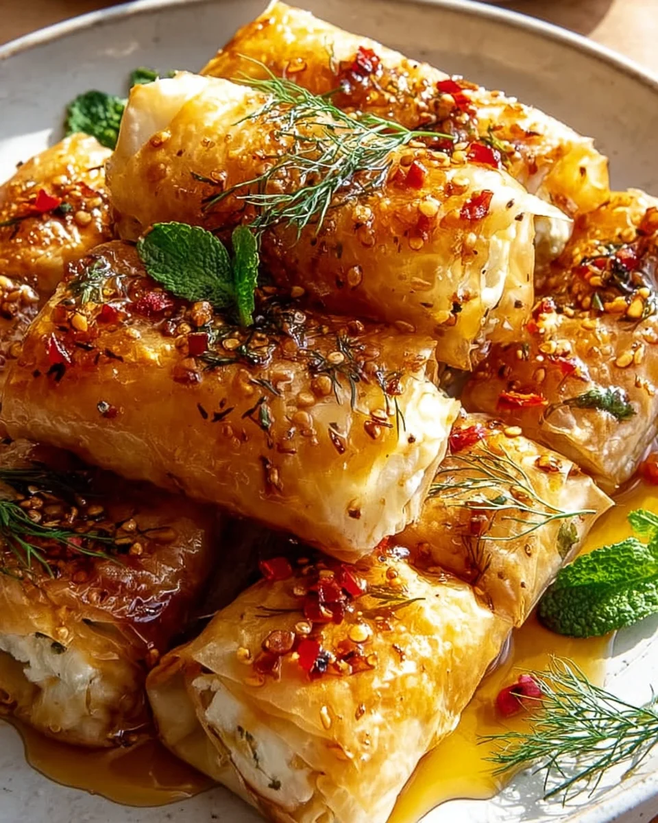 Crispy Oven Fried Feta Rolls with Sweet Chili Honey Drizzle