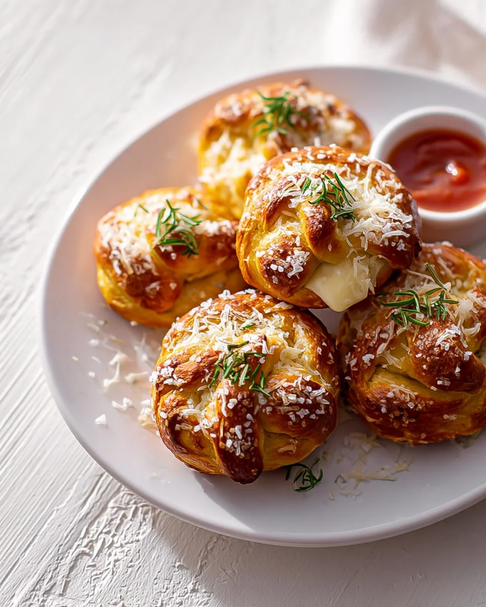 Mozzarella Stuffed Rosemary Parmesan Soft Pretzels Recipe