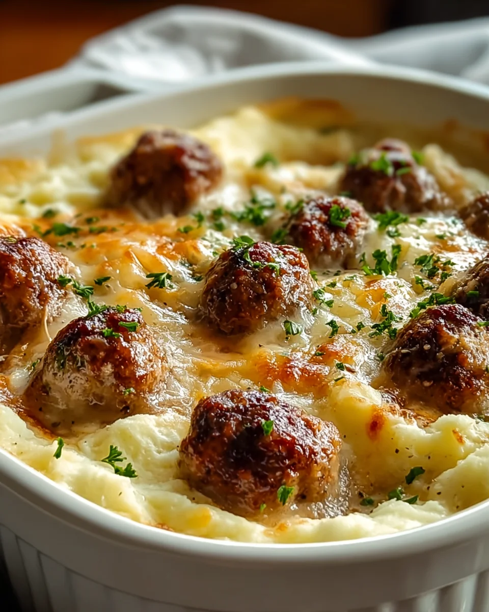 Hearty Beef Meatball Mashed Potato Bake: Easy Dinner!