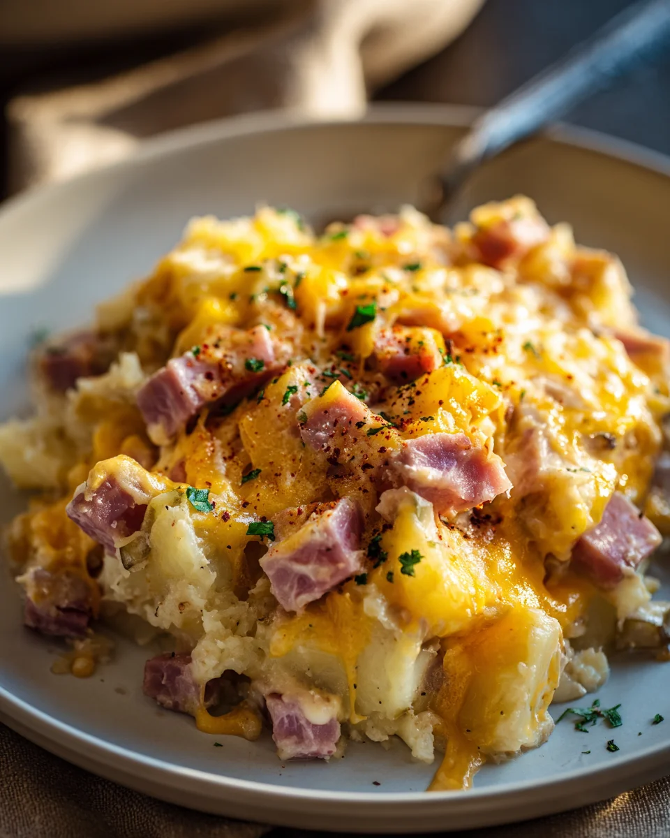 Easy Crockpot Beef Ham & Potato Casserole for Dinner!