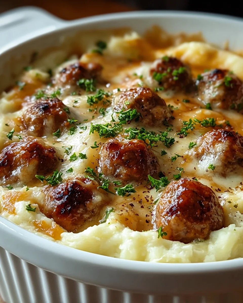 Hearty Beef Meatball Mashed Potato Bake: Easy Dinner!