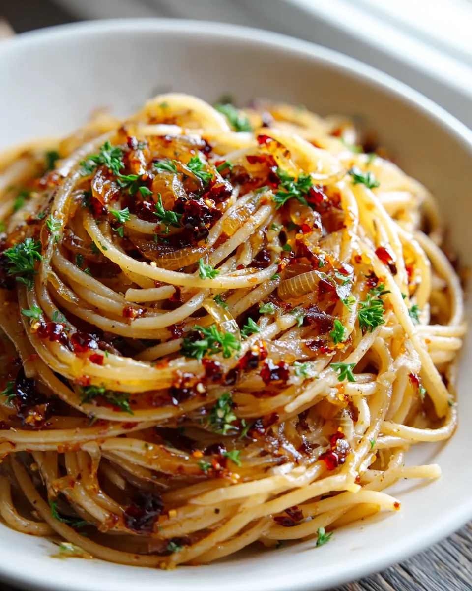 Best Caramelized Onion Pasta with Spicy Chilli Oil