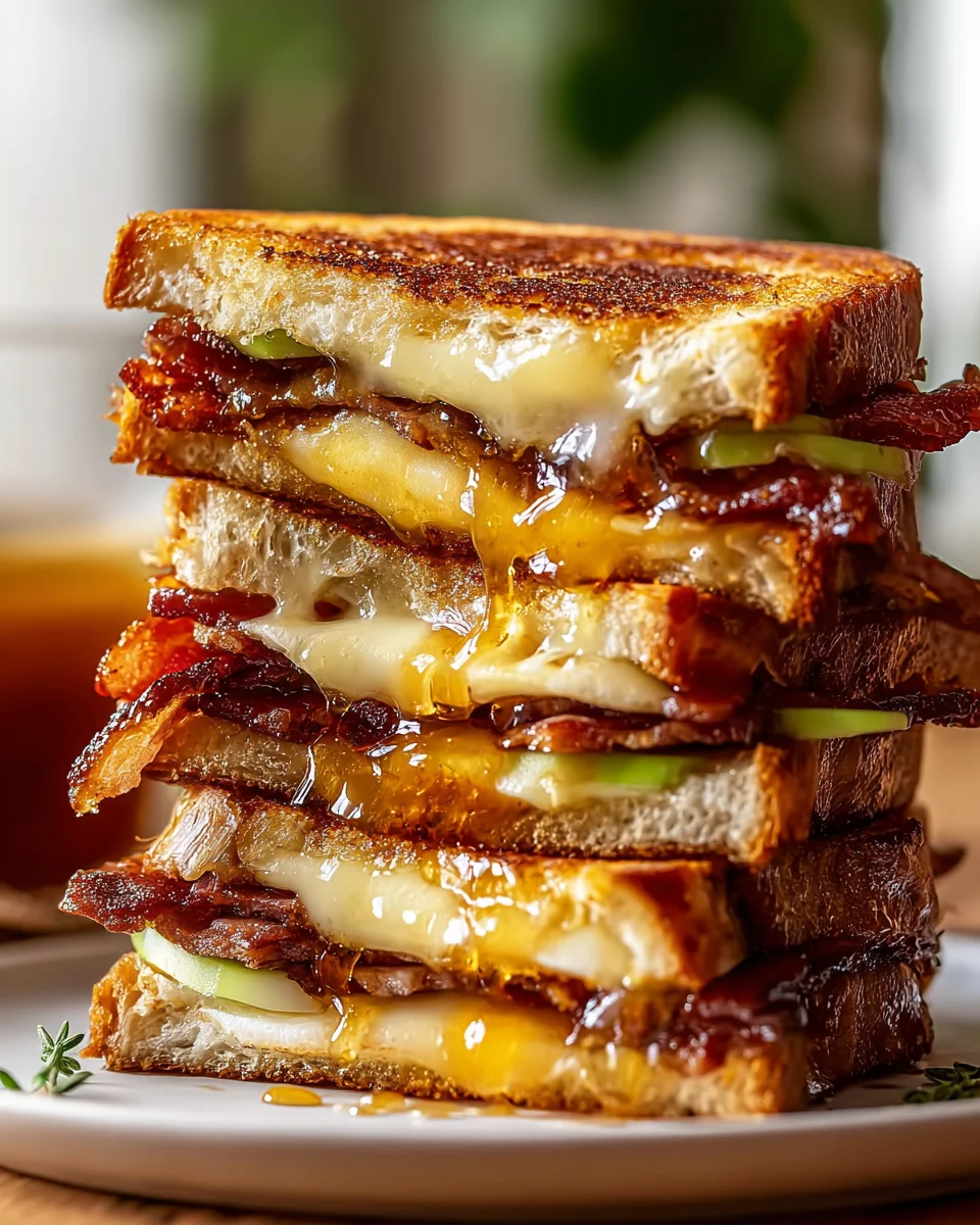 Hot Honey Apple Cheddar Beef Bacon Grilled Cheese Delight