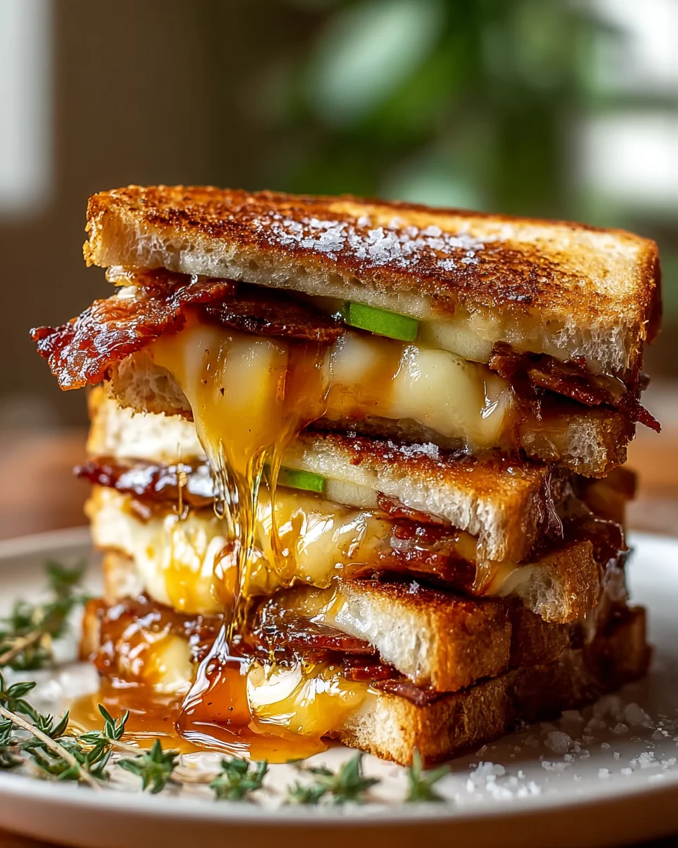 Hot Honey Apple Cheddar Beef Bacon Grilled Cheese Delight