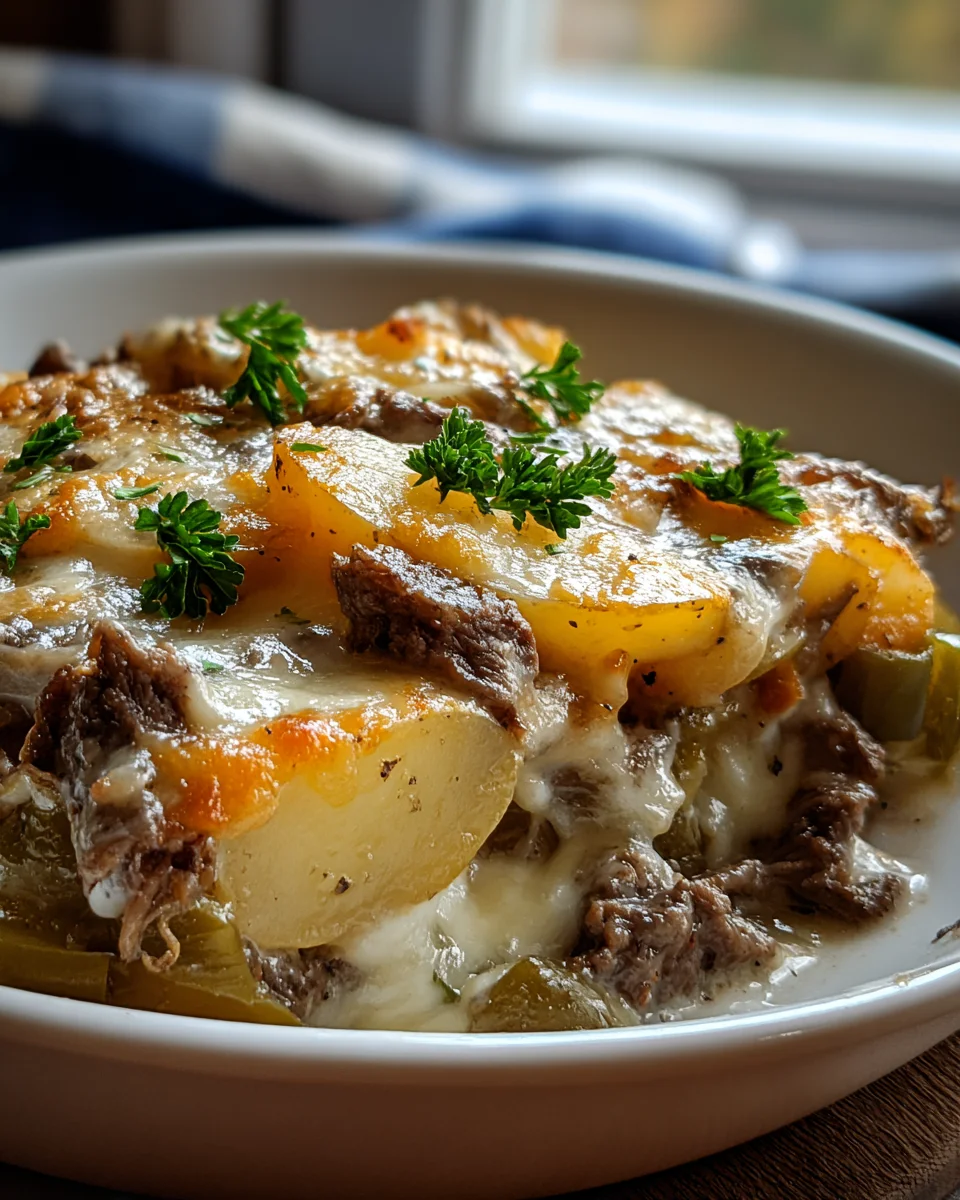 Best Ever Crockpot Cheesesteak Potato Casserole Recipe