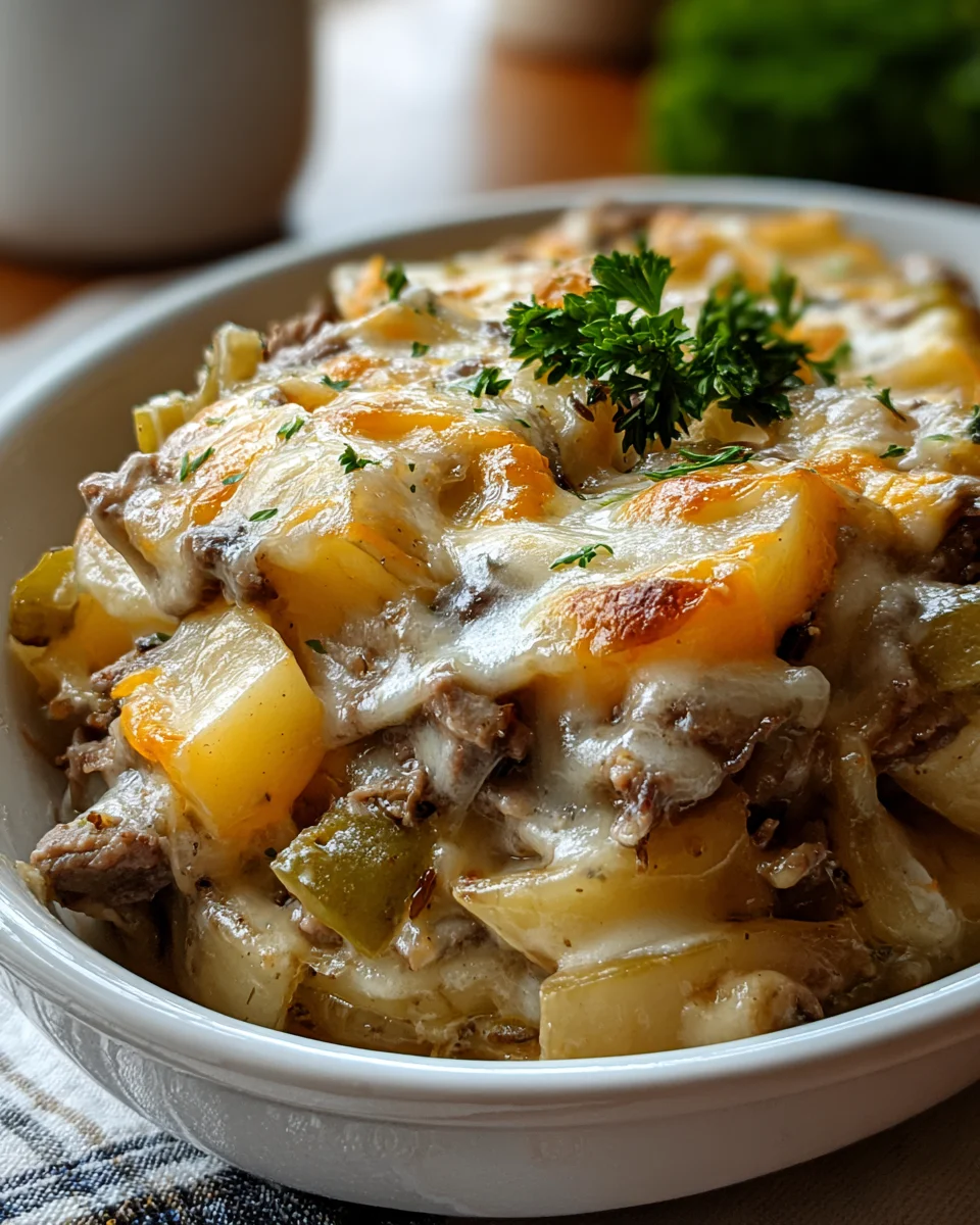 Best Ever Crockpot Cheesesteak Potato Casserole Recipe