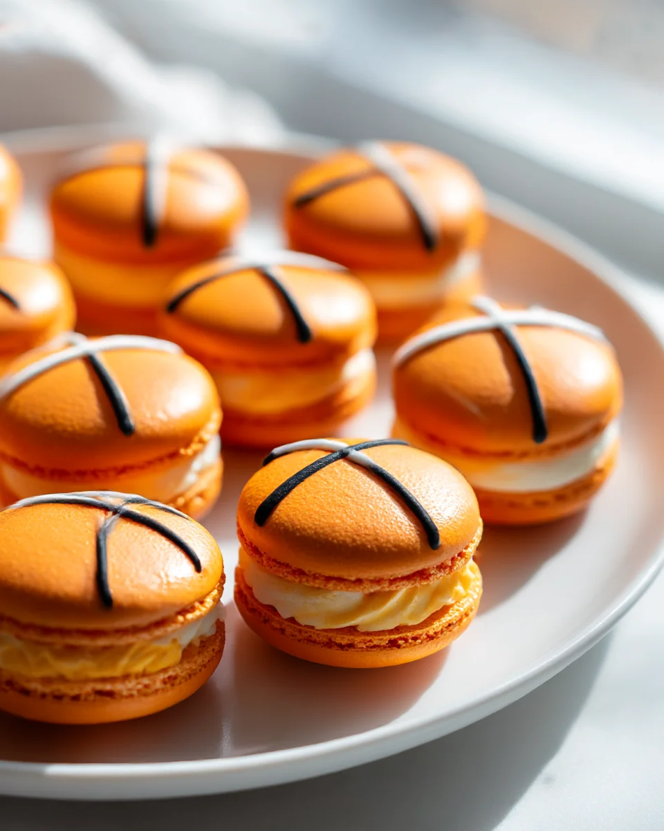 Score with Basketball Macaron Cookies & Orange Buttercream