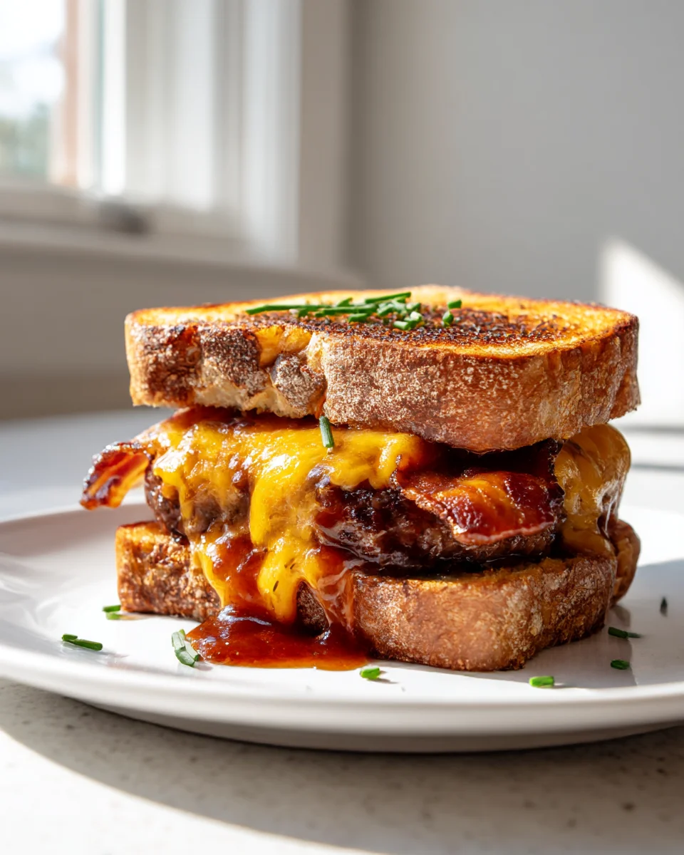 Delicious BBQ Beef Bacon Cheddar Patty Melt Recipe