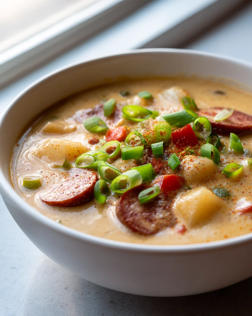 Creamy Cajun Potato Soup with Beef Andouille Sausage Recipe
