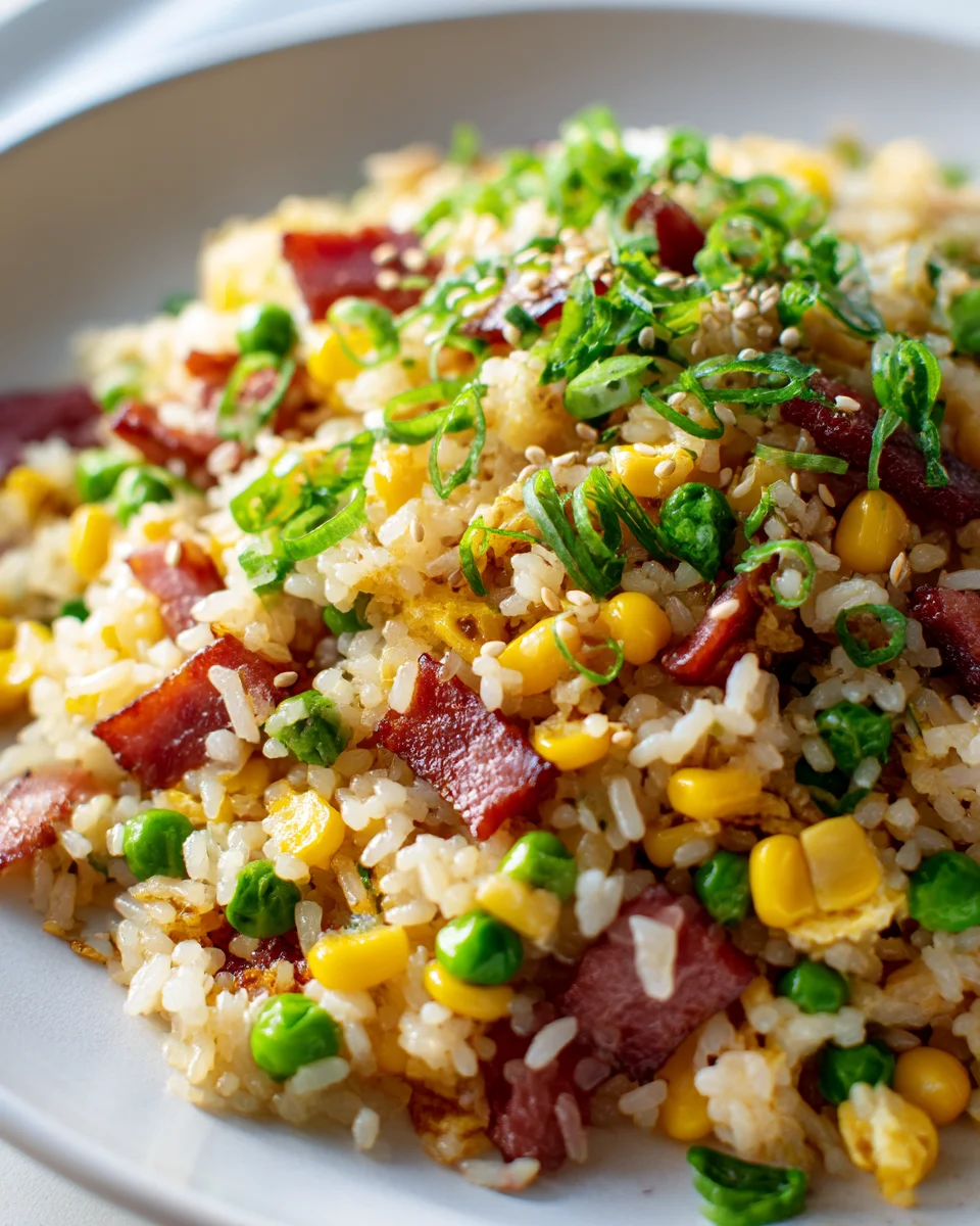 Quick & Easy Beef Bacon Corn Breakfast Fried Rice Recipe