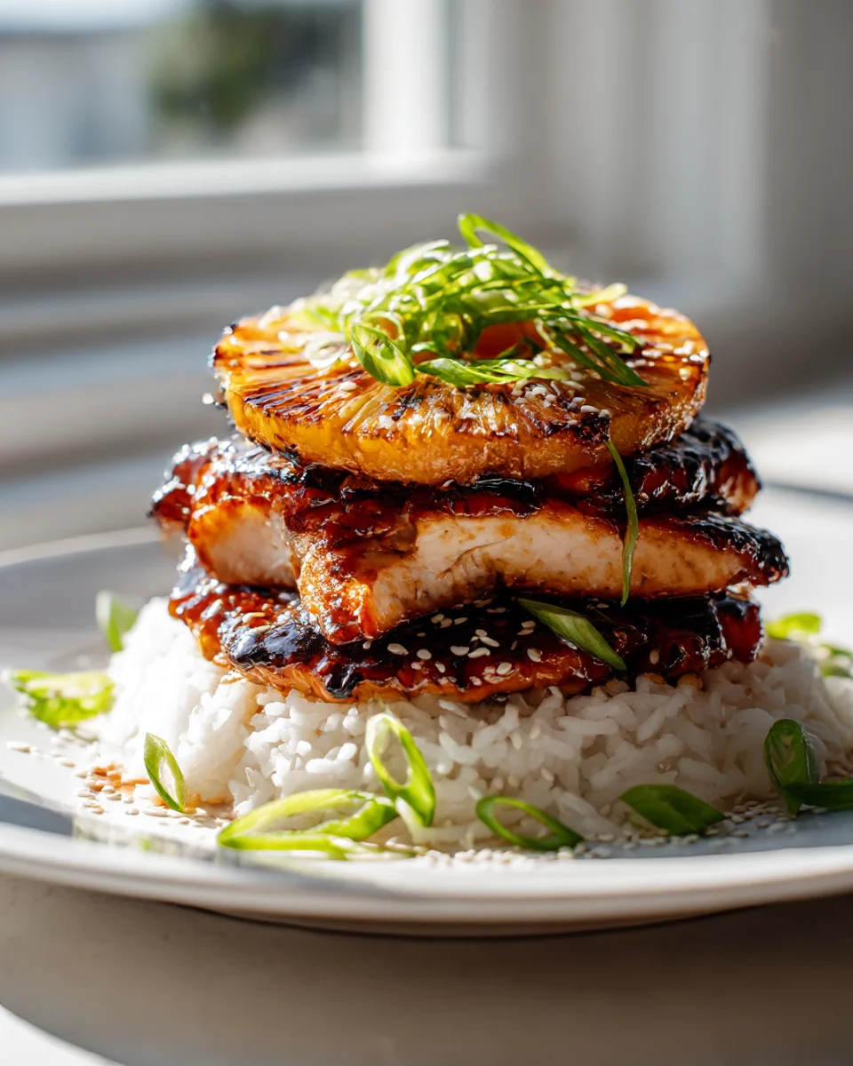 Mouthwatering Grilled Hawaiian Huli Huli Chicken Stack
